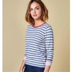CAbi stripped cadet pullover crew neck sweater knit top colorful trim size S